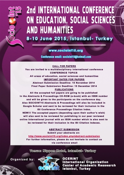 Socıo-Int15- 2nd Internatıonal Conference On Educatıon Socıal Scıences And Humanıtıes Etkinlik Afişi