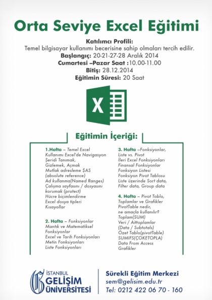 Orta Seviye Excel  Eğitimi Etkinlik Afişi