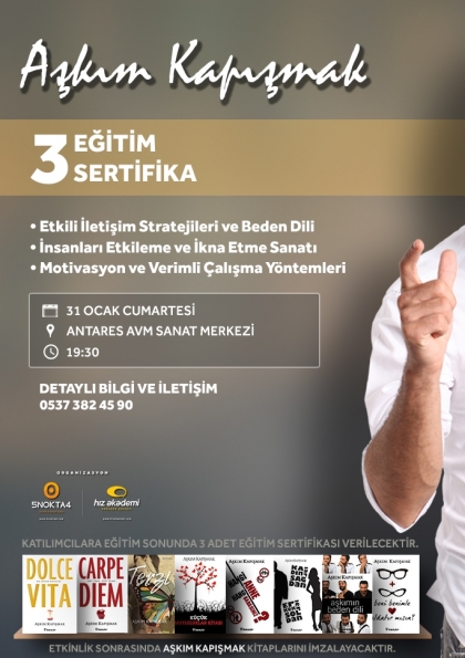 Aşkım Kapışmak ile 3 Eğitim 3 Sertifika Etkinlik Afişi