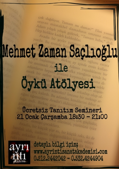 Mehmet Zaman Saçlıoğlu Öykü Atölyesi - Ücretsiz Tanıtım Semineri Etkinlik Afişi