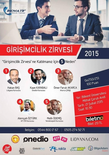 Bilkent Üniversitesi Girişimcilik Zirvesi 2015 Etkinlik Afişi