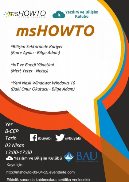 msHowTo-Bilişimde Kariyer, IoT, Windows 10 Etkinlik Afişi