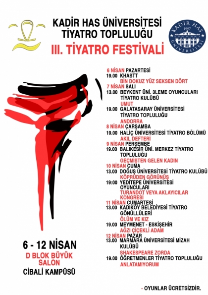 Kadir Has Üniversitesi Tiyatro Topluluğu III. Tiyatro Festivali Etkinlik Afişi