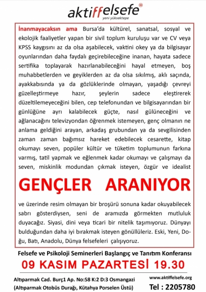 Uygulamalı Felsefe ve Psikoloji Seminerleri Başlangıç ve Tanıtım Konferansı Etkinlik Afişi