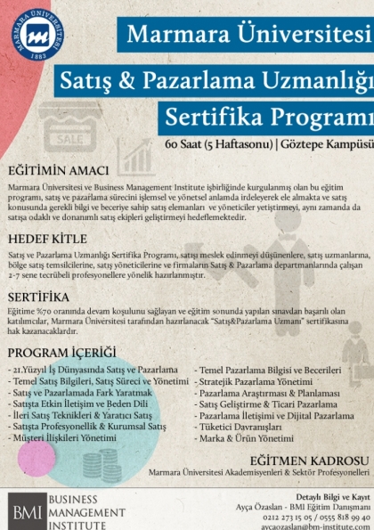 Marmara Üniversitesi - Satış & Pazarlama Uzmanlığı Sertifika Programı Etkinlik Afişi