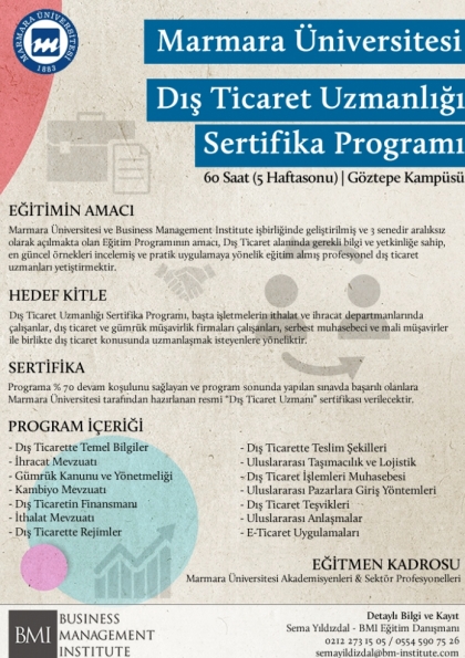Marmara Üniversitesi - Dış Ticaret Uzmanlığı Sertifika Programı Etkinlik Afişi