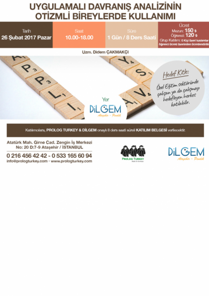 Uygulamalı Davranış Analizinin Otizmli Bireylerde Kullanımı Etkinlik Afişi