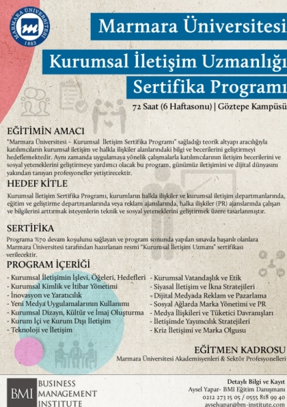 Marmara Üniversitesi - Kurumsal İletişim ve Marka Yönetimi Sertifika Programı Etkinlik Afişi