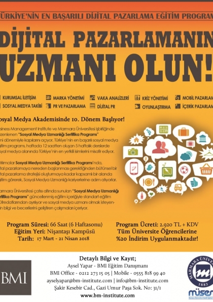 Marmara Üniversitesi Dijital Pazarlama ve Sosyal Medya Uzmanlığı Sertifika Programı Etkinlik Afişi