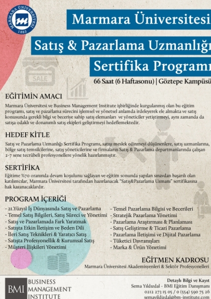 Marmara Üniversitesi - Satış ve Pazarlama Uzmanlığı Sertifika Programı Etkinlik Afişi