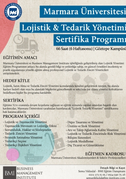 Marmara Üniversitesi - Lojistik ve Tedarik Zinciri Yönetimi Sertifika Programı Etkinlik Afişi