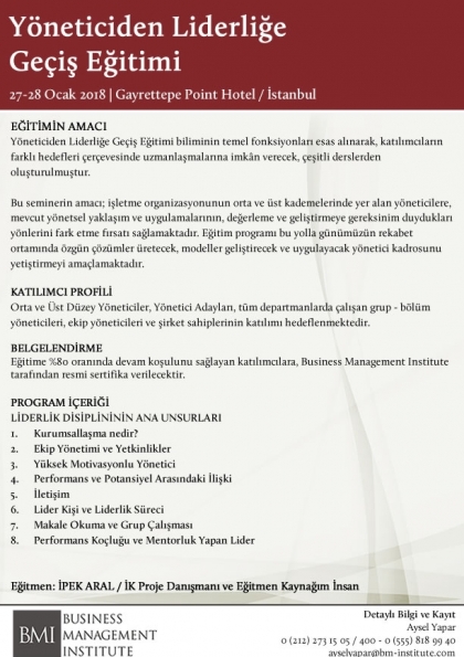 Business Management Institute-Yöneticiden Liderliğe Geçiş Eğitimi Etkinlik Afişi
