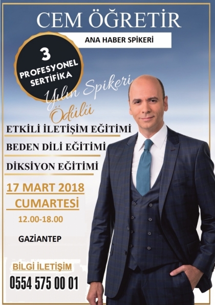 Cem Öğretir İle 3 Sertifikalı İletişim Eğitimi Gaziantep Etkinlik Afişi