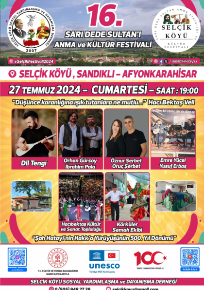 Selçik Köyü 16. Sarı Dede Sultan'ı Anma ve Kültür Festivali Etkinlik Afişi