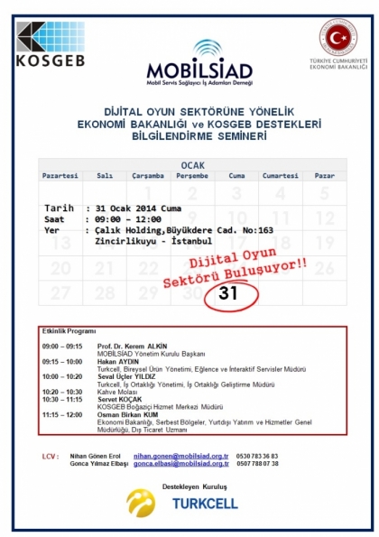 Dijital Oyun Sektörüne Yönelik Ekonomi Bakanlığı ve KOSGEB Destekleri Bilgilendirme Semineri Etkinlik Afişi