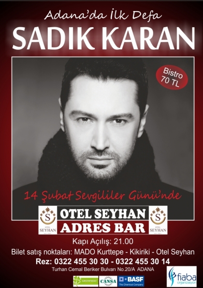 Sadık Karan Adana 14 Şubat Konseri Etkinlik Afişi