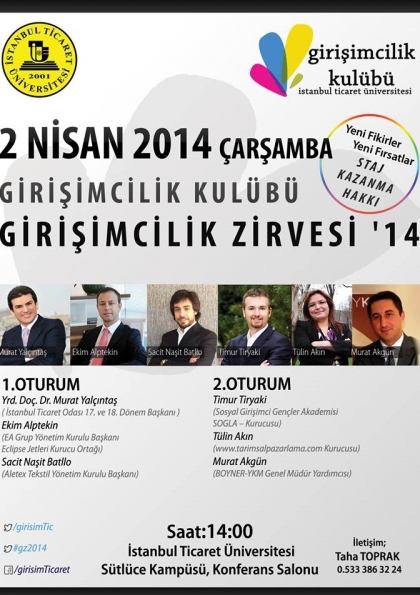 İstanbul Ticaret Üniversitesi Girişimcilik Zirvesi'14 Etkinlik Afişi